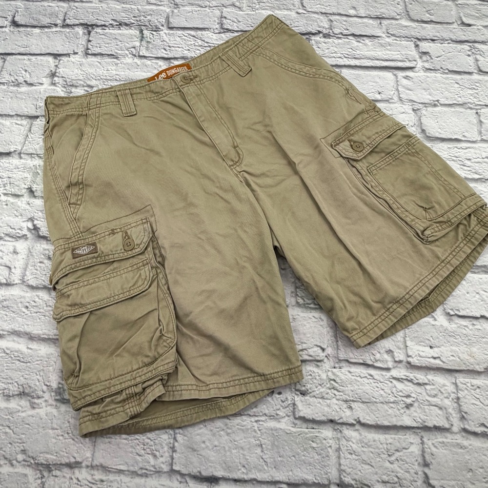 Lee Dungarees Mens Khaki Tan Cotton Cargo Shorts Size 36 Relaxed Fit